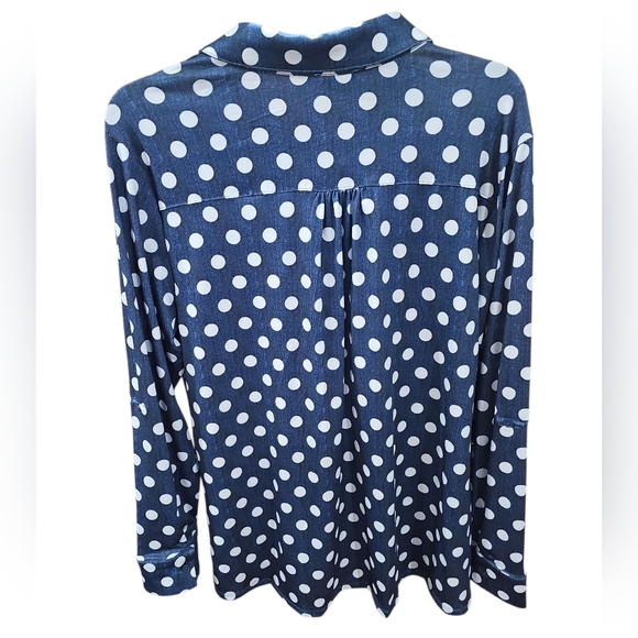 Sabrina Lauren Polka Dot Blouse NWT SZ L Denim/white - Picture 2 of 8